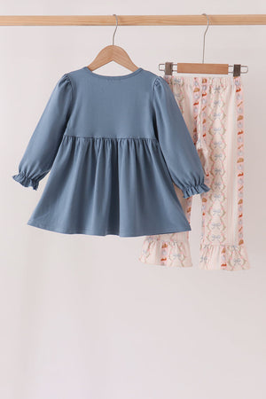Pumpkin Pie Bow Embroidery Ruffle Pants Set
