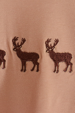 Brown deer embroidery romper