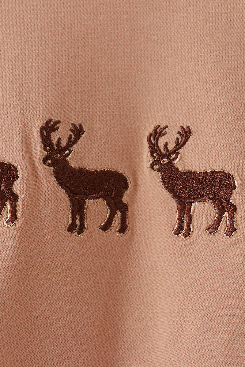 Brown deer embroidery romper