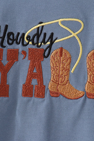 Blue Howdy Y'ALL boots embroidery hoodie