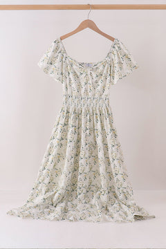 Sage floral smocked tiered mom dress
