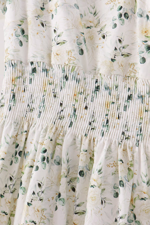 Sage floral smocked tiered mom dress