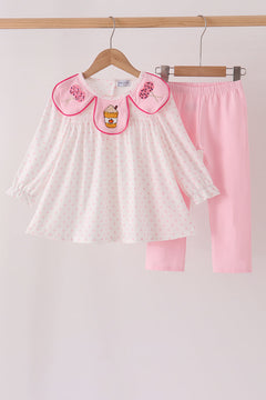 Pink french knot dot pants set