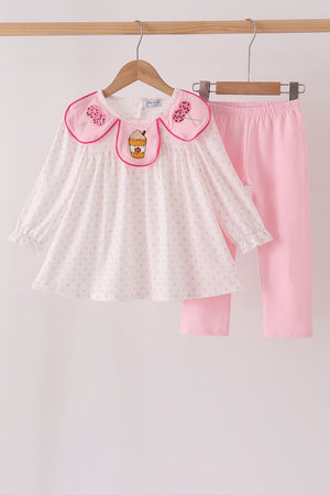 Pink french knot dot pants set