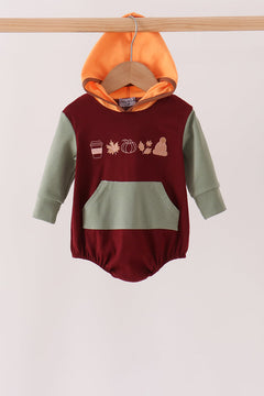 Brown Pumpkin Embroidery Hoodie Bubble