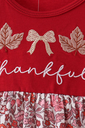 Maroon thankful leaves floral embroidey dress