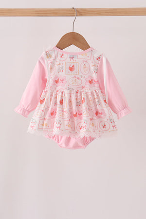 Pink chicken embroidery bubble