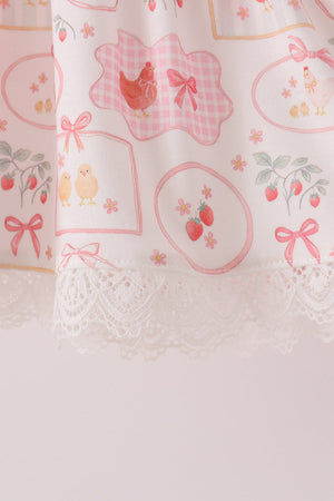 Pink chicken embroidery bloomer set