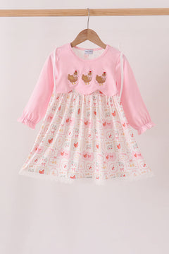 Pink chicken embroidery dress