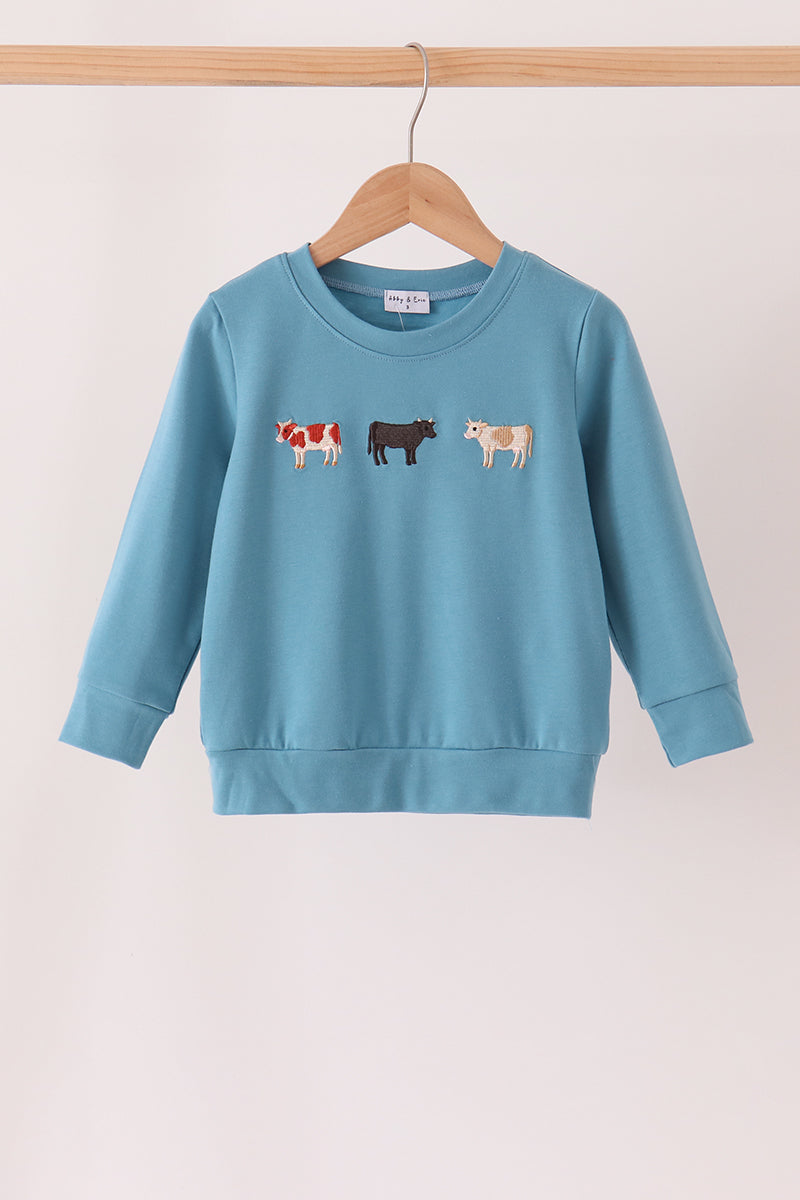 Blue Cow Embroidery Top