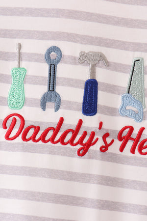 Gray Stripe Daddy's Helper Embroidery Romper