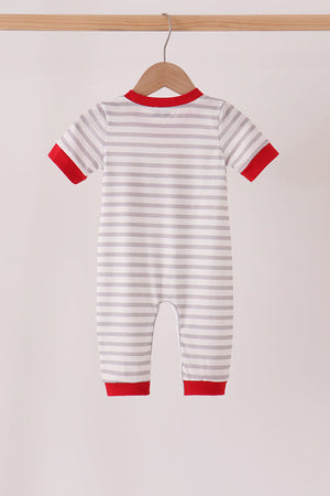 Gray Stripe Daddy's Helper Embroidery Romper