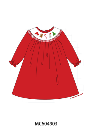 Red Holly Jolly Embroidery Ruffle Dress