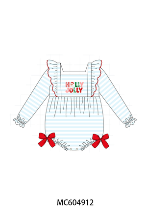 Blue Stripe Holly Jolly Ruffle Bubble