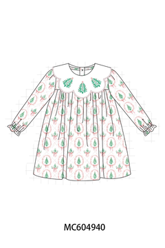 Pink Christmas Tree Embroidery Dress