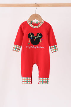 Red christmas character applique romper