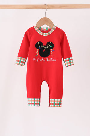 Red christmas character applique romper