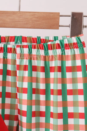 Red christmas character applique gingham ruffle pants set