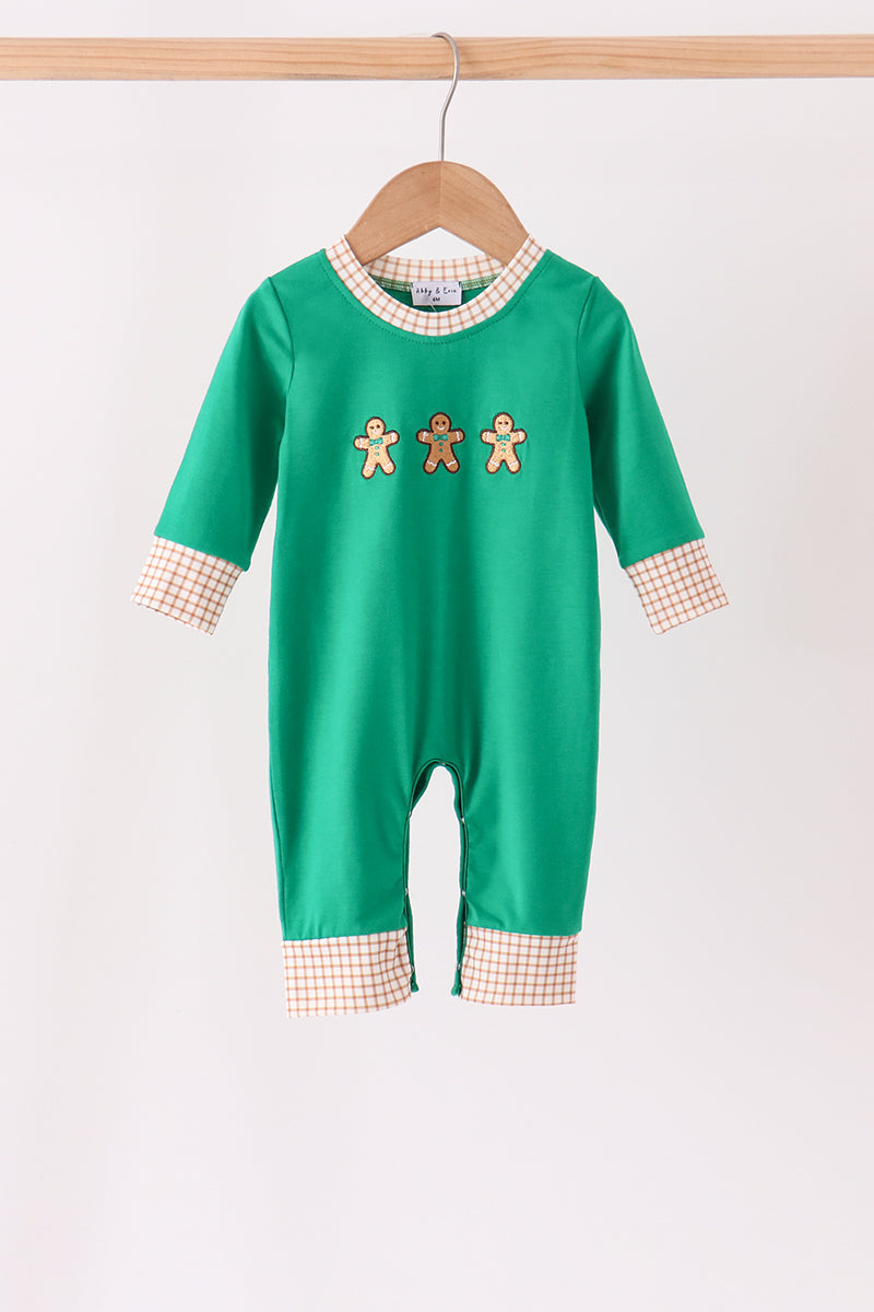 Green Gingerbread Embroidery Romper