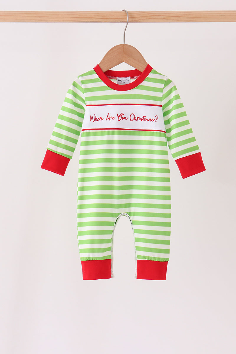 Green Stripe Grinch Applique Romper