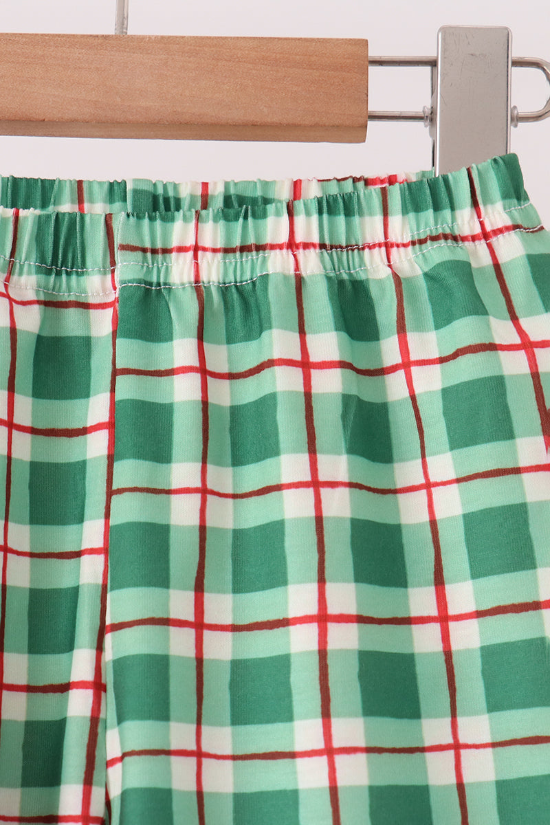 Red Holly Jolly Embroidery Plaid Pants Set