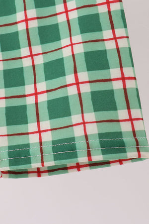 Red Holly Jolly Embroidery Plaid Pants Set
