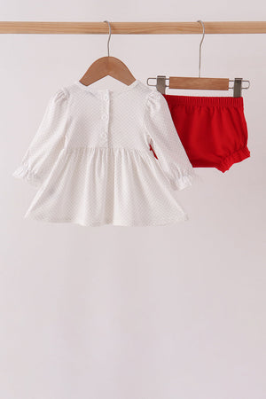 White Candy Cane Smocked polka dot Bloomer Set