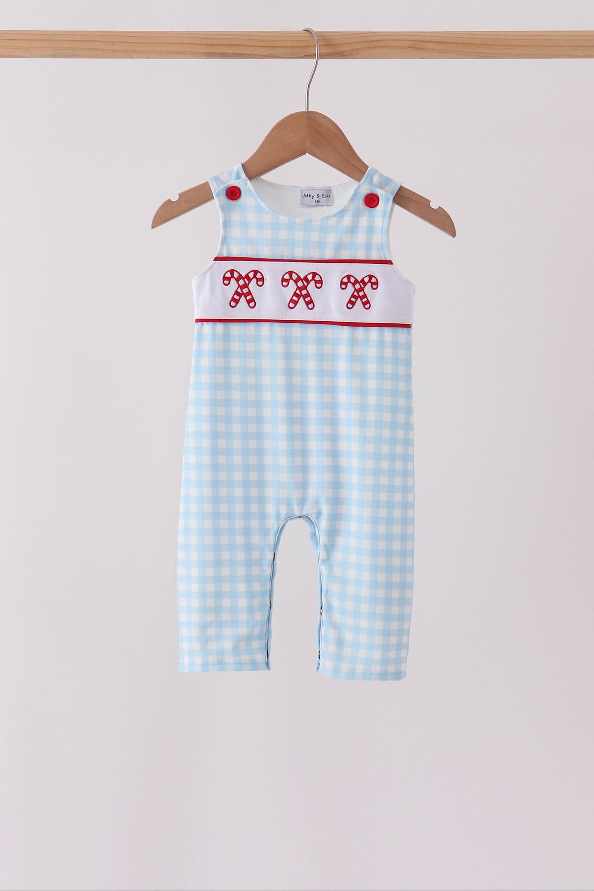 Blue Candy Cane Embroidery Gingham JonJon