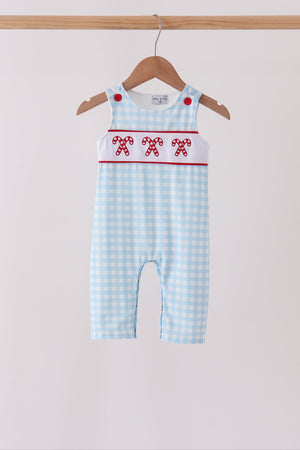 Blue Candy Cane Embroidery Gingham JonJon