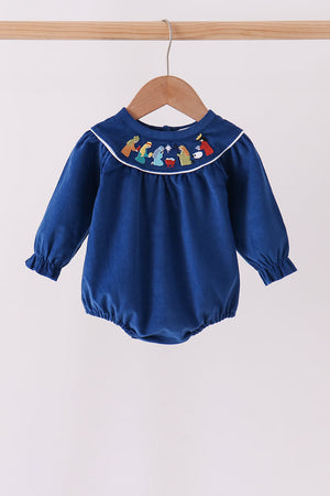 Blue corduroy Nativity Embroidery Bubble