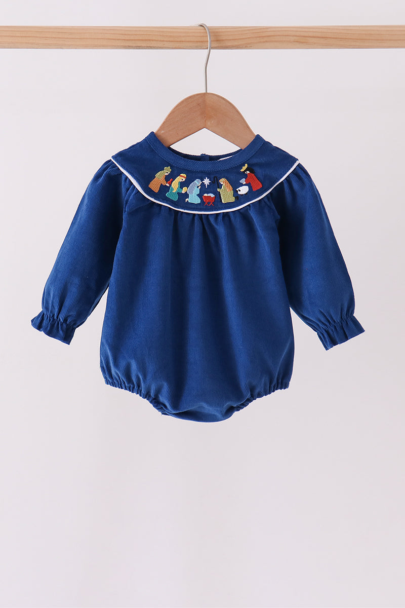 Blue corduroy Nativity Embroidery Bubble