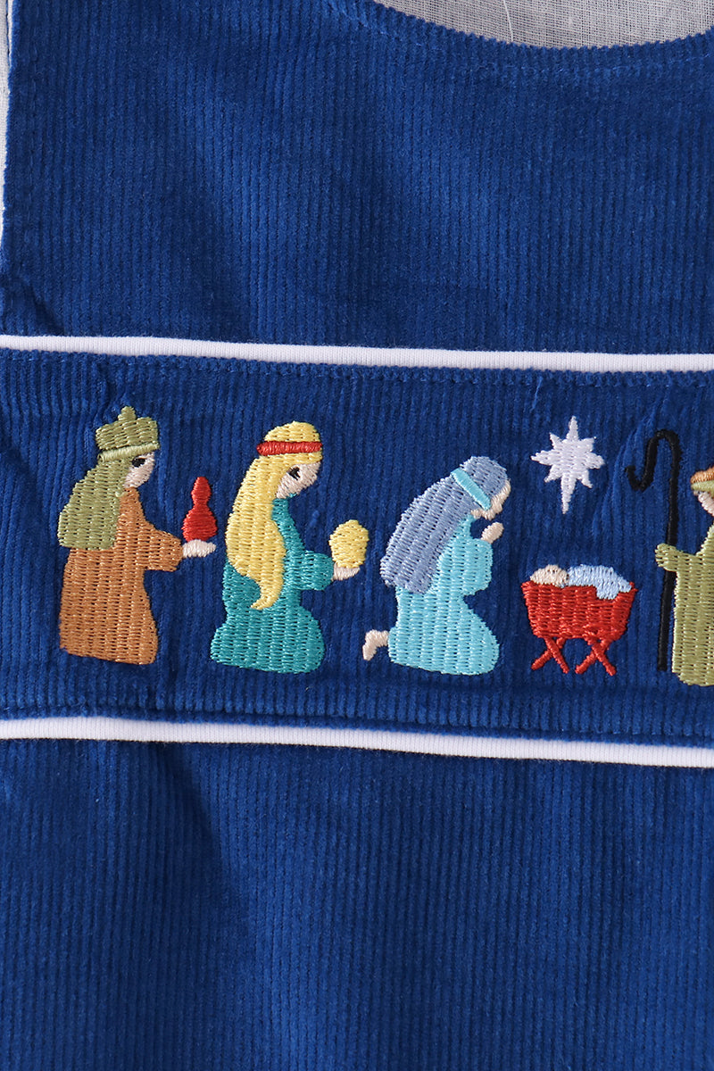 Blue corduroy Nativity Embroidery Jon Jon