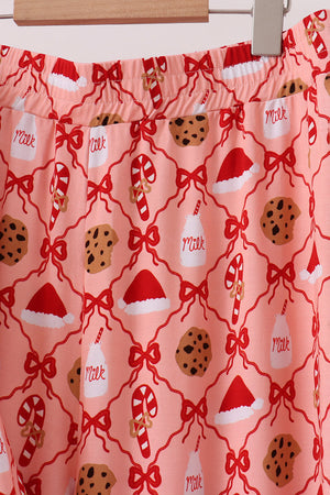 Pink Candy Cane Bow Ruffle Bamboo Mom&me Pajama Set