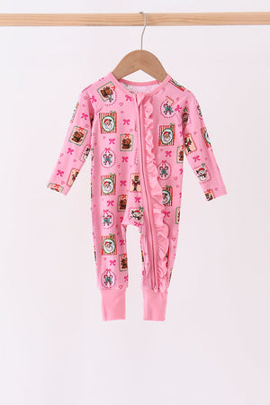 Pink Snowman Ruffle Bamboo Romper