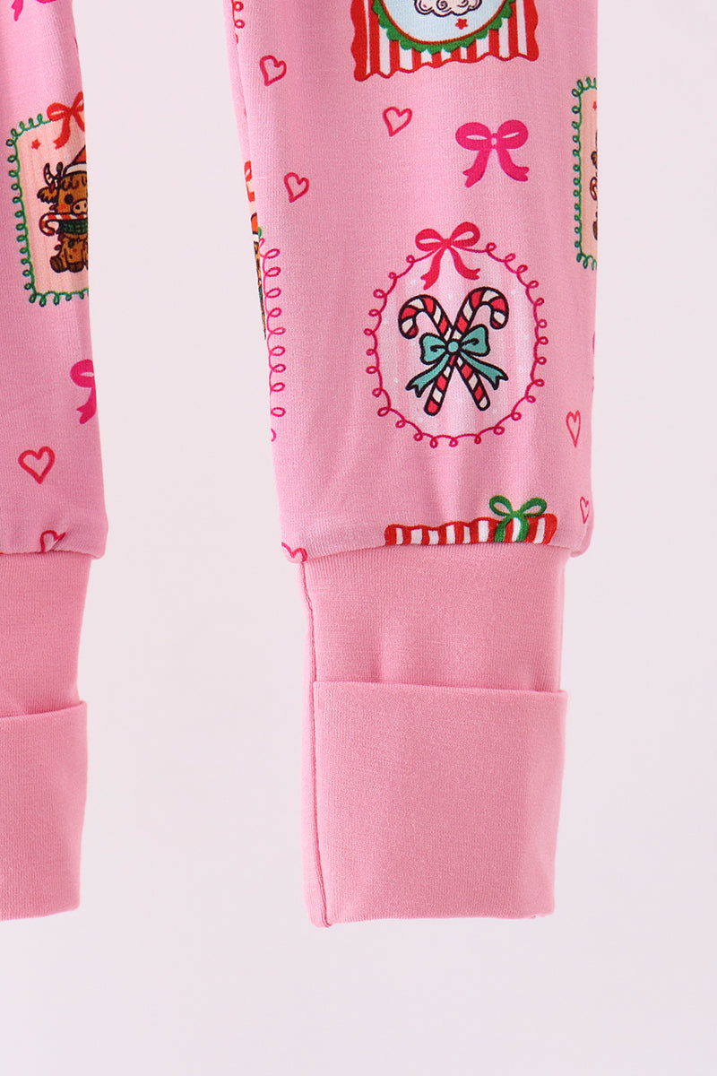 Pink Snowman Ruffle Bamboo Romper