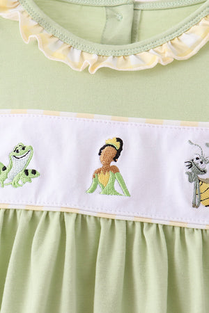 Green Princess Frog Embroidery Ruffle Pants Set