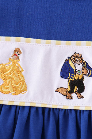 Royal Blue Character Embroidery Ruffle Dress