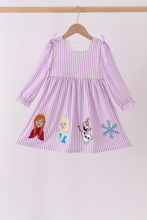 Purple Stripe Frozen Embroidery Dress