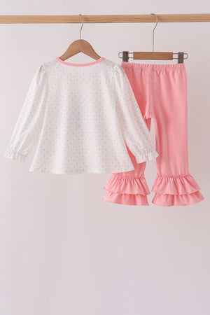 Pink Castle Applique Ruffle Pants Set