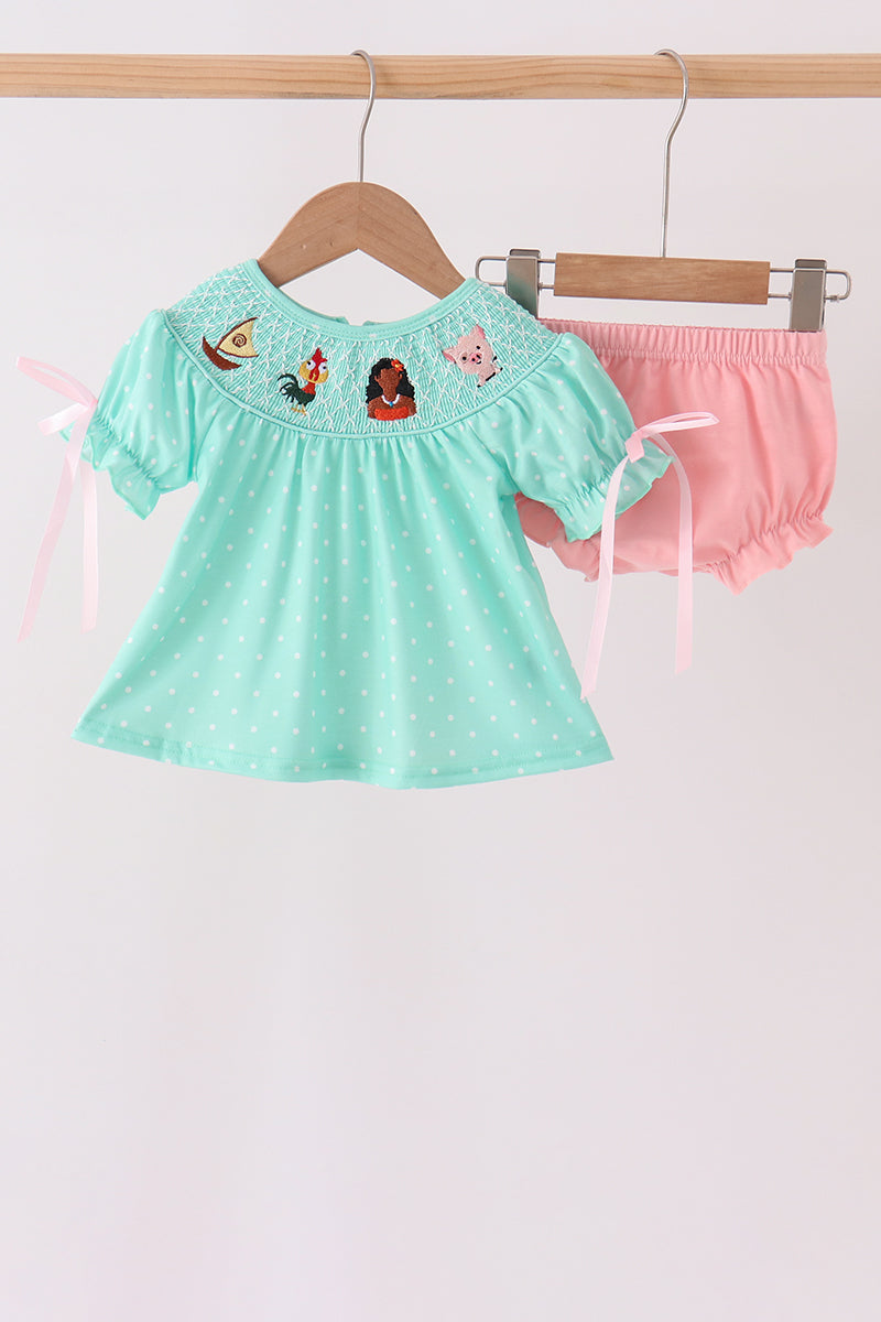 Green Character Smocked Bloomer Set