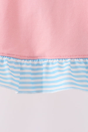 Pink Princess Embroidery Stripe Ruffle Bloomer Set