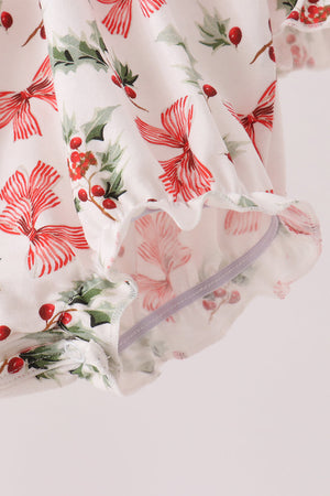 Red Holly Bow Smocked Lace Bubble