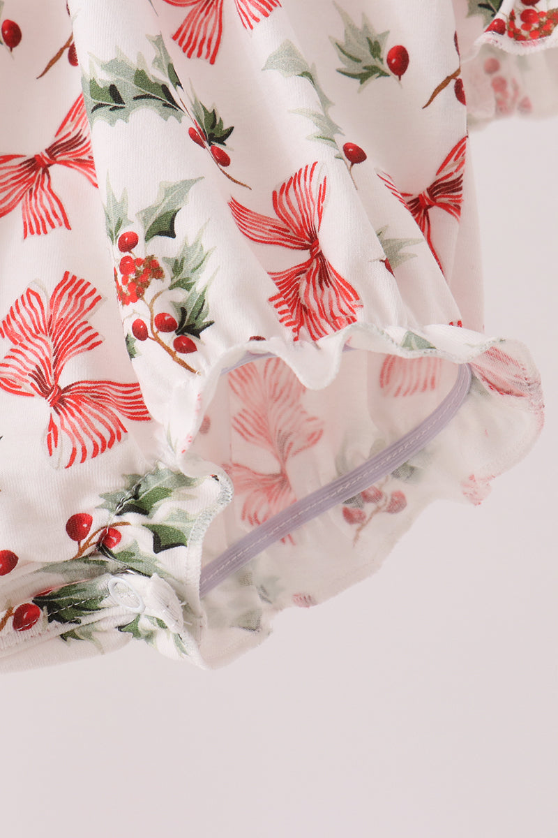 Red Holly Bow Smocked Lace Bubble