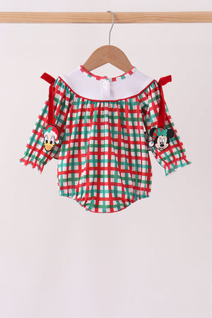 Red Character Embroidery Gingham Bubble