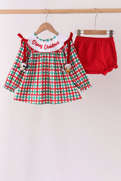 Red Character Embroidery Gingham Bloomer Set