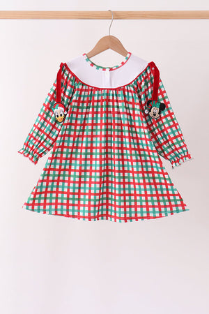 Red Character Embroidery Gingham Dress