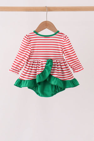Red Nutcracker Embroidery Stripe Ruffle Bubble