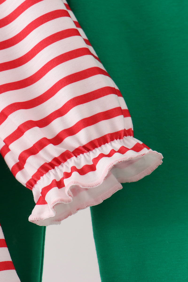 Red Nutcracker Embroidery Ruffle Stripe Pants Set