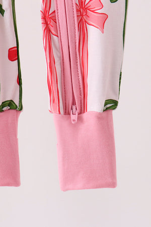 Pink Bow Zip Bamboo Romper