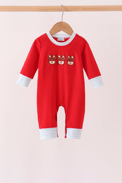 Red Reindeer French Knot Romper